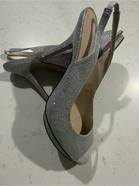 Women's Silver Glitter Slingback Heels